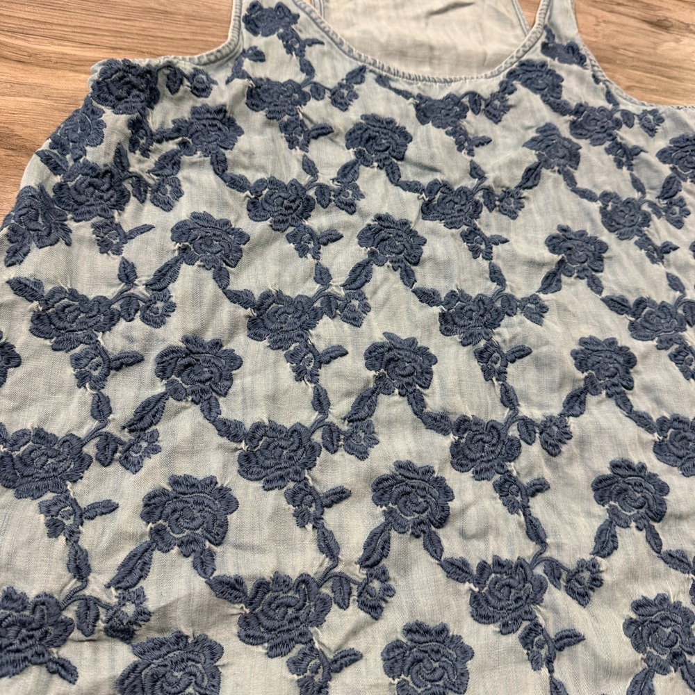 Abercrombie & Fitch Embroidered Lace Tank Top Blue Racerback Women's Medium Boho - Picture 2 of 9